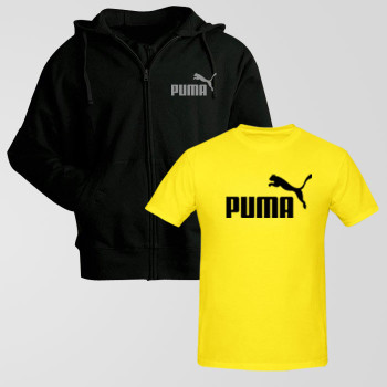 Black Zipper Hoodie With Puma Logo T-Shirt